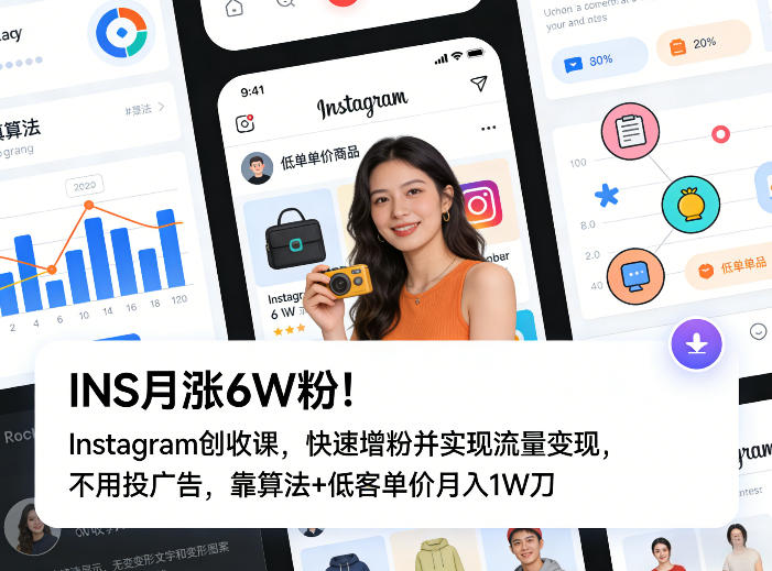 INS月涨6W粉！Instagram创收课，快速增粉并实现流量变现，不用用投广告，靠算法+低客单价月入1W刀-孔明聊项目