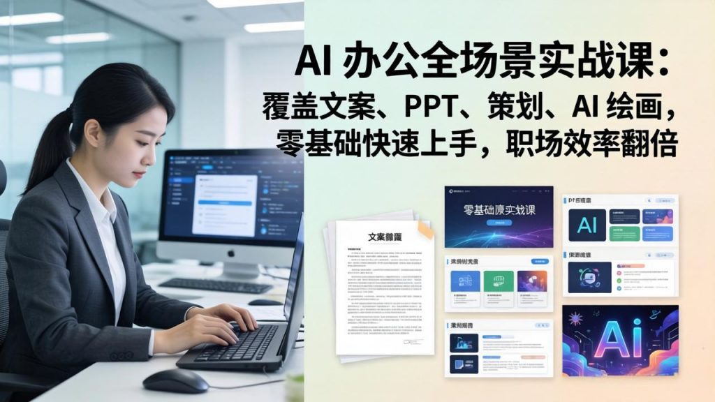 AI 办公全场景实战课：覆盖文案、PPT、策划、AI 绘画，零基础快速上手，职场效率翻倍-孔明聊项目