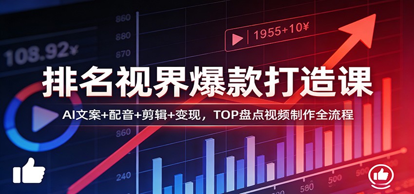 排名视界爆款打造课：AI文案+配音+剪辑+变现，TOP盘点视频制作全流程-孔明聊项目