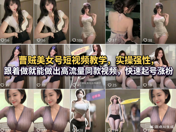 曹贼美女号短视频教学，实操性强，跟着做就能做出高流量同款视频，快速起号涨粉-孔明聊项目