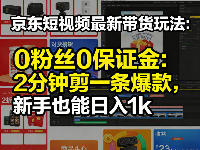 京东短视频最新带货玩法，0粉丝0保证金，2分钟剪一条爆款，新手也能日入1k+【揭秘】-孔明聊项目