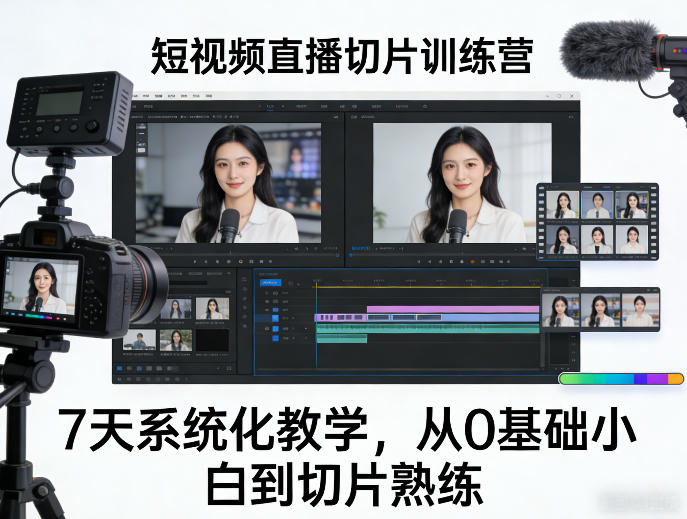 短视频直播切片训练营，7天系统化教学，从0基础小白到切片熟练-孔明聊项目