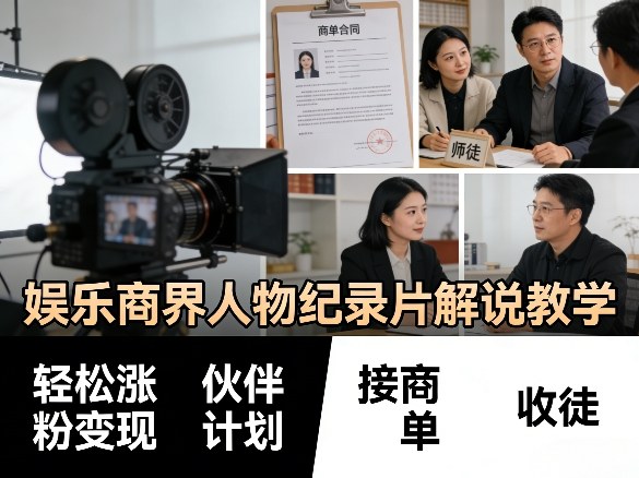 娱乐商界人物纪录片解说教学，轻松涨粉变现，伙伴计划，接商单，收徒等-孔明聊项目