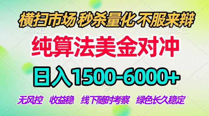 2026美金掘金新风口-纯算法对冲震撼上线！日入1500-6000+，长久合规稳健，轻松摆脱死工资-孔明聊项目