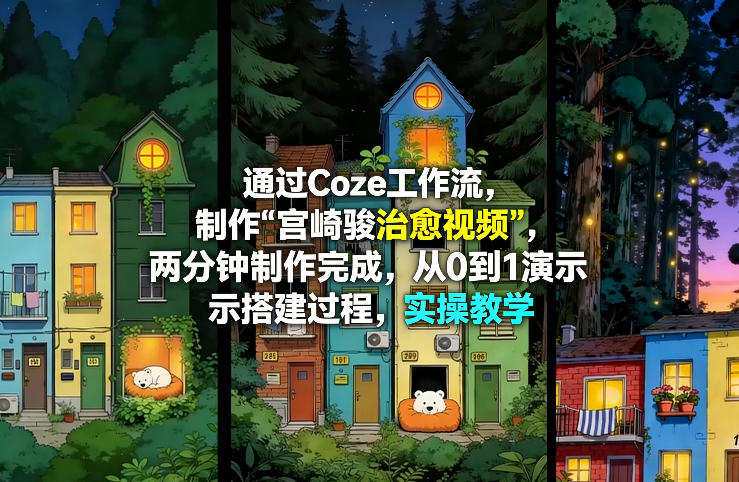 通过Coze工作流制作《宫崎骏治愈视频》，两分钟制作完成，从0到1演示搭建过程，实操教学-孔明聊项目