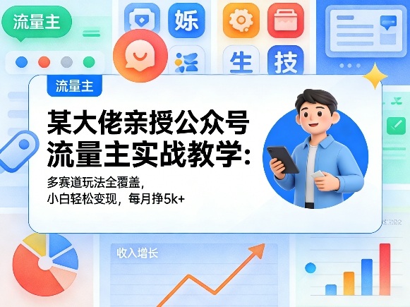 某大佬亲授公众号流量主实战教学：多赛道玩法全覆盖，小白轻松变现，每月多挣5k+-孔明聊项目