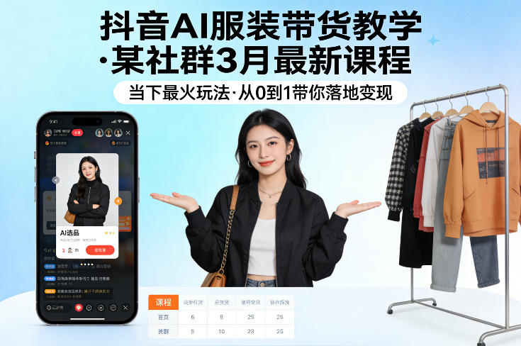 抖音AI服装带货教学，某社群3月最新课程，当下最火玩法，从0到1带你落地变现-孔明聊项目