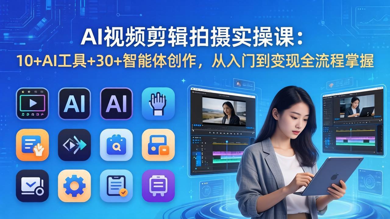 AI 视频剪辑拍摄实操课：10+AI工具+30+智能体创作，从入门到变现全流程掌握-孔明聊项目
