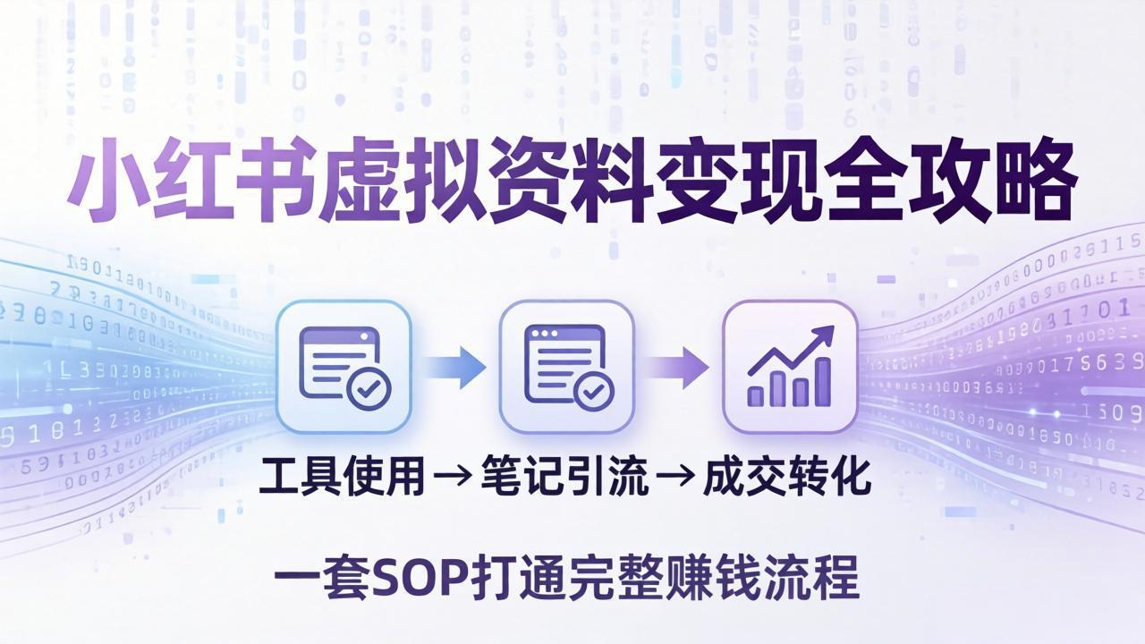 小红书虚拟资料变现全攻略：从工具使用到笔记引流成交，一套 SOP 打通完整赚钱流程-孔明聊项目