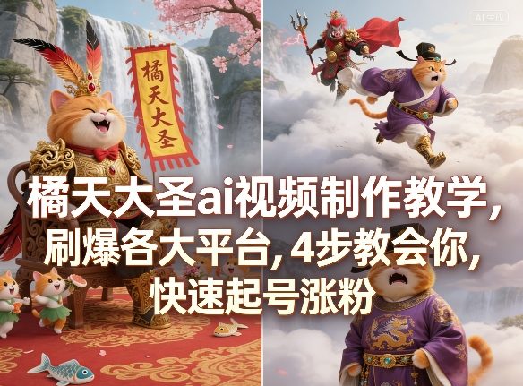 橘天大圣ai视频制作教学，刷爆各大平台，4步教会你，快速起号涨粉-孔明聊项目