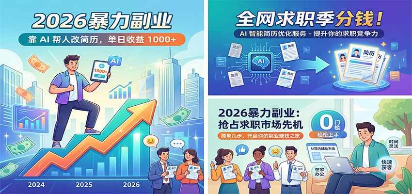 2026暴力副业：靠AI帮人改简历，单日收益1000+，全网求职季分钱-孔明聊项目