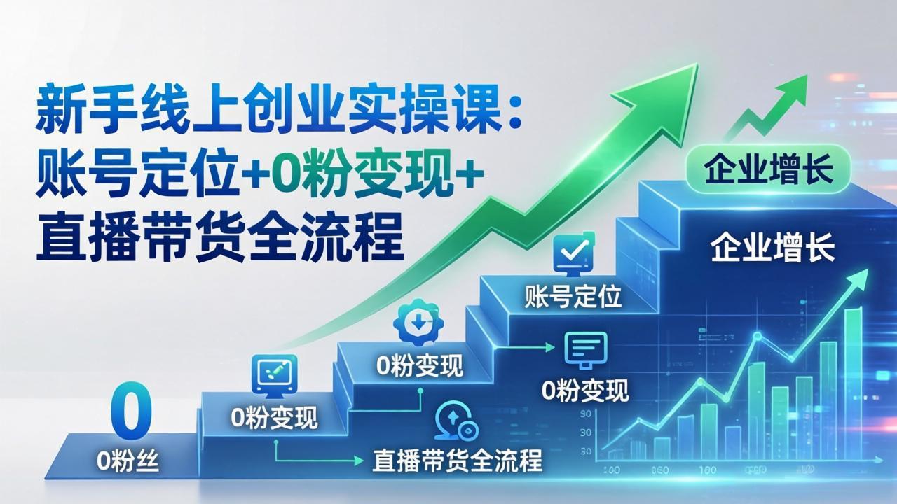 新手线上创业实操课：账号定位+0粉变现+直播带货全流程，企业用户增长一步到位-孔明聊项目