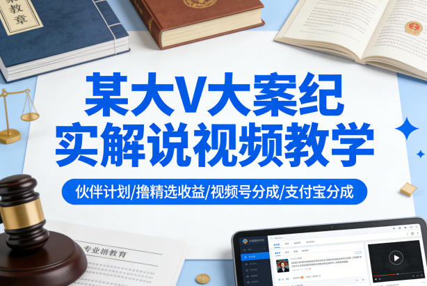 某大V大案纪实解说视频教学，可做伙伴计划、撸精选收益，视频号和支付宝分成计划均可-孔明聊项目