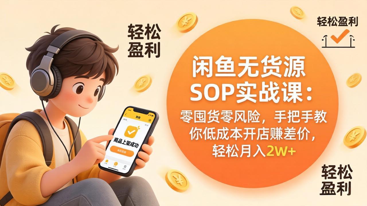 闲鱼无货源SOP实战课：零囤货零风险，手把手教你低成本开店赚差价，轻松月入2w+-孔明聊项目