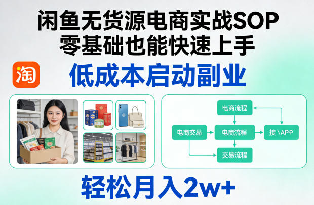 闲鱼无货源电商实战SOP，零基础也能快速上手，低成本启动副业，轻松月入2w+-孔明聊项目