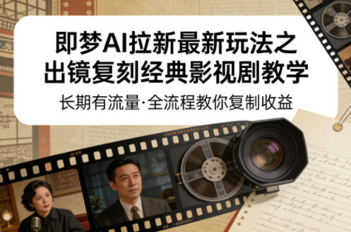 即梦AI拉新最新玩法之出镜复刻经典影视剧教学，长期有流量，全流程教你复制收益-孔明聊项目