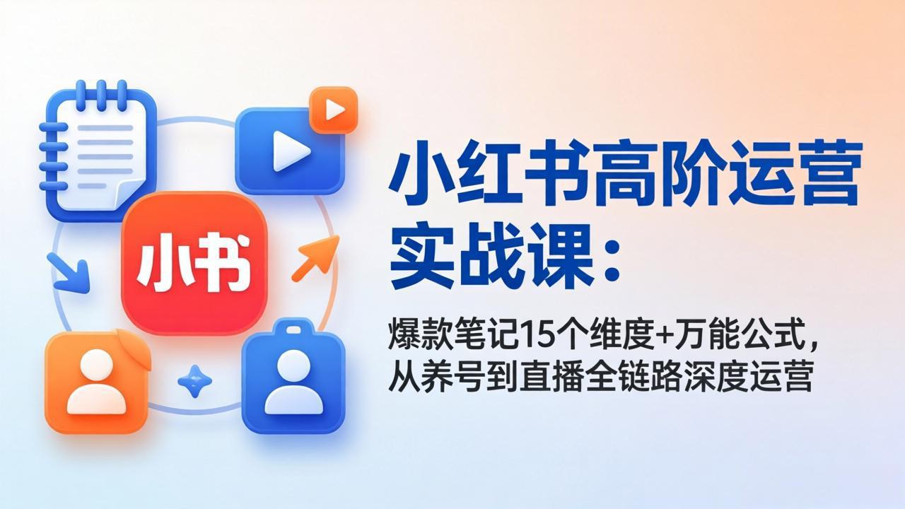 小红书高阶运营实战课：爆款笔记15个维度+万能公式，从养号到直播全链路深度运营-孔明聊项目