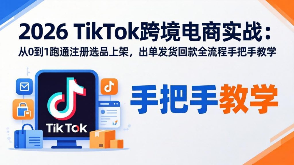 2026TikTok跨境电商实战：从0到1跑通注册选品上架，出单发货回款全流程手把手教学-孔明聊项目