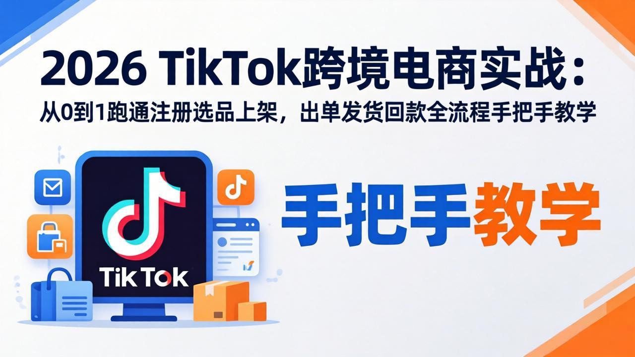 2026TikTok跨境电商实战：从0到1跑通注册选品上架，出单发货回款全流程手把手教学-孔明聊项目