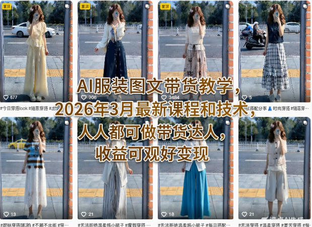 AI服装图文带货教学，2026年3月最新课程和技术，人人都可做带货达人，收益可观好变现-孔明聊项目