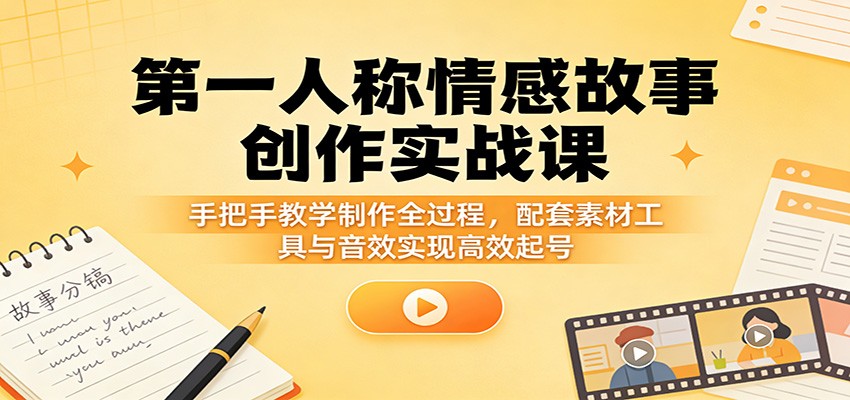 第一人称情感故事创作实战课：手把手教学制作全过程，配套素材工具与音效实现高效起号-孔明聊项目