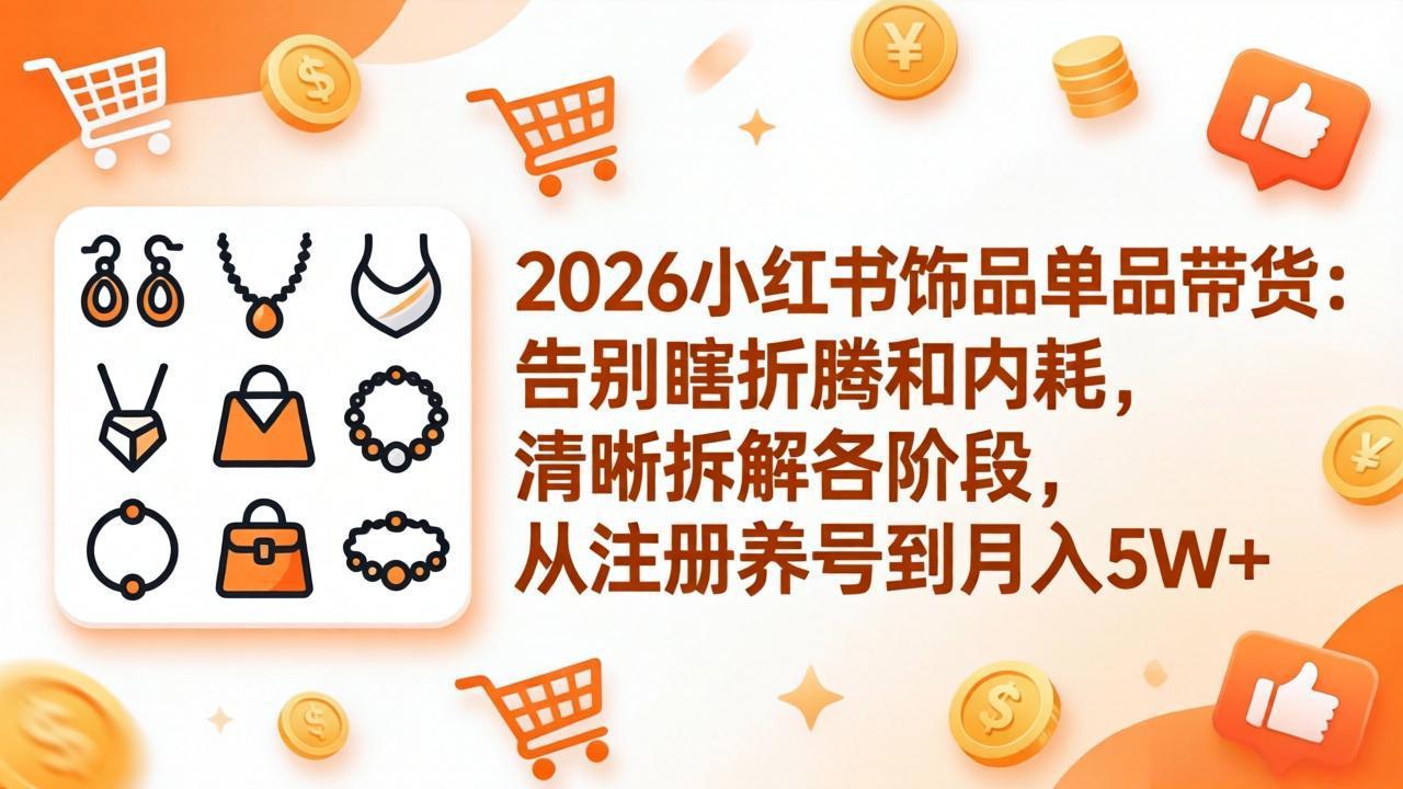 2026小红书饰品单品带货：告别瞎折腾和内耗，清晰拆解各阶段，从注册养号到月入5W+-孔明聊项目