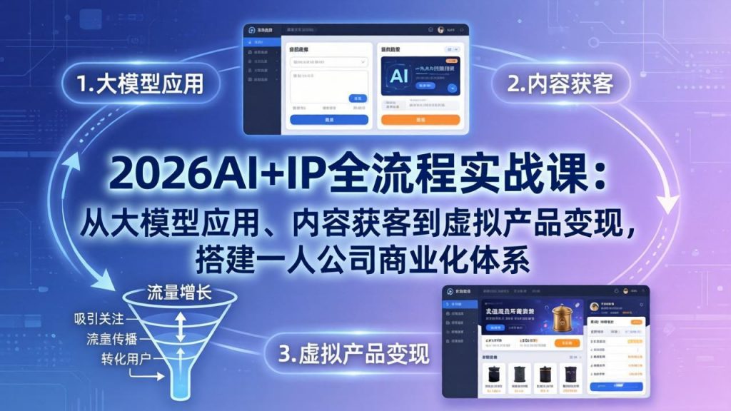 2026AI+IP全流程实战课：从大模型应用、内容获客到虚拟产品变现，搭建一人公司商业化体系-孔明聊项目