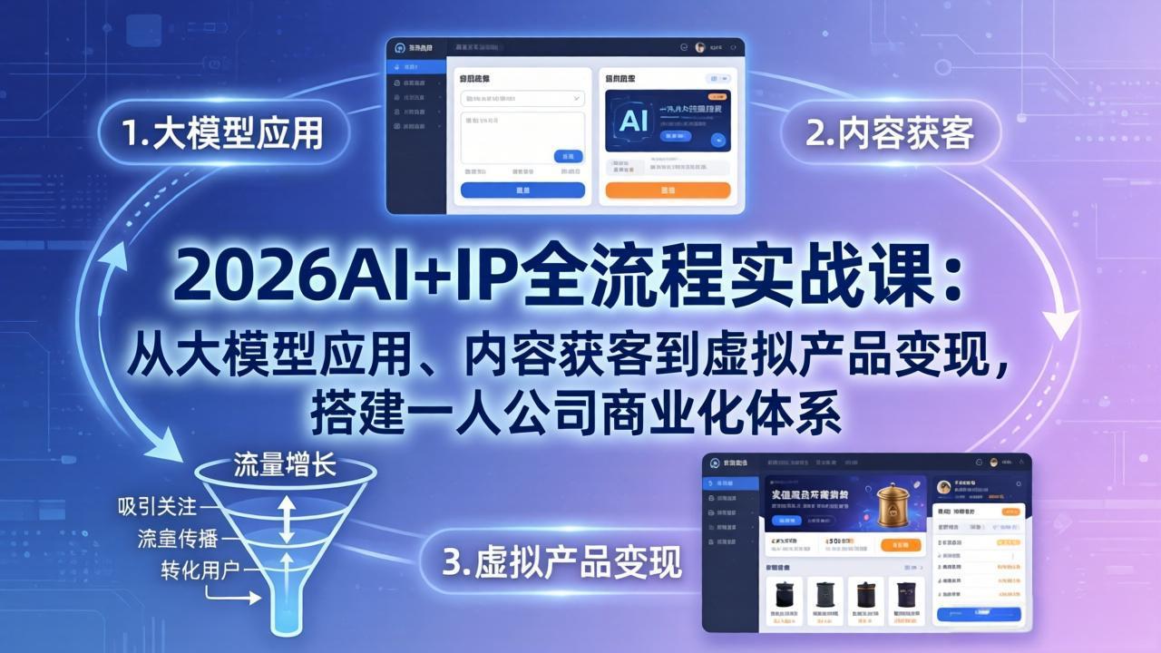 2026AI+IP全流程实战课：从大模型应用、内容获客到虚拟产品变现，搭建一人公司商业化体系-孔明聊项目