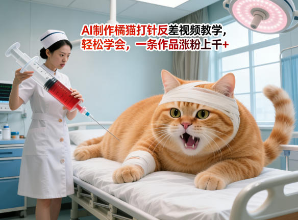 AI制作橘猫打针反差视频教学，轻松学会，一条作品涨粉上千+-孔明聊项目