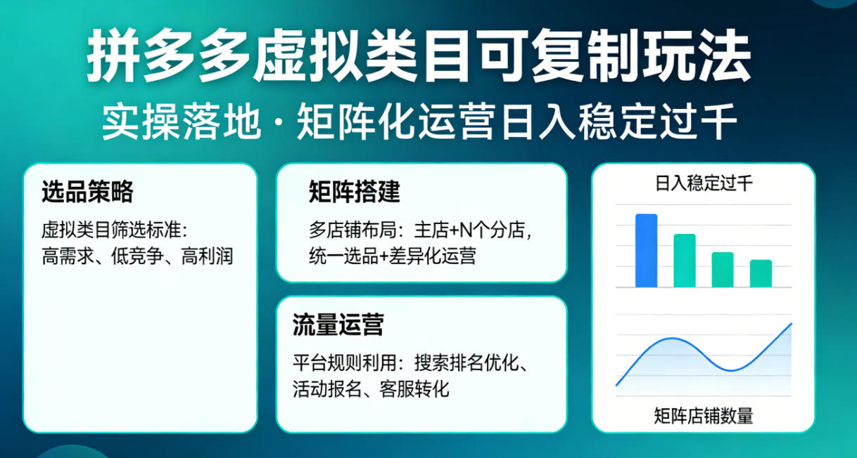 拼多多虚拟类目可复制玩法，实操落地，矩阵化日入稳定过千【揭秘】-孔明聊项目