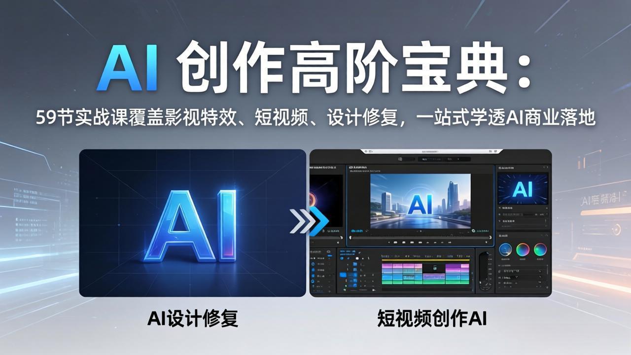 AI 创作高阶宝典：59节实战课覆盖影视特效、短视频、设计修复，一站式学透AI商业落地-孔明聊项目