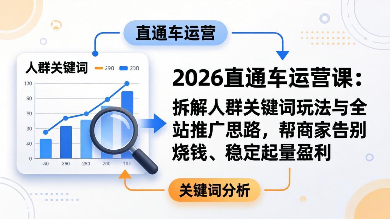2026直通车运营课：拆解人群关键词玩法与全站推广思路，帮商家告别烧钱、稳定起量盈利-孔明聊项目