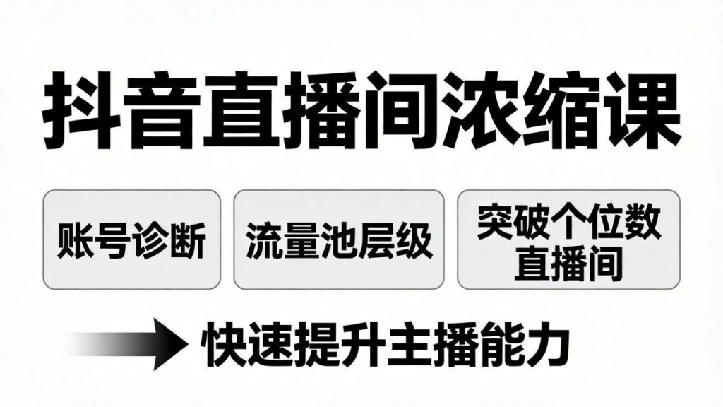 抖音直播间浓缩课：账号诊断+流量池层级，突破个位数直播间，快速提升主播能力-孔明聊项目