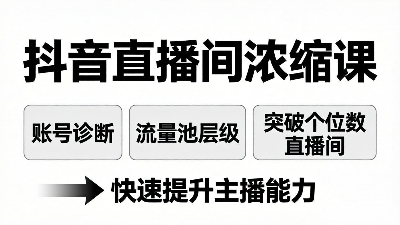 抖音直播间浓缩课：账号诊断+流量池层级，突破个位数直播间，快速提升主播能力-孔明聊项目