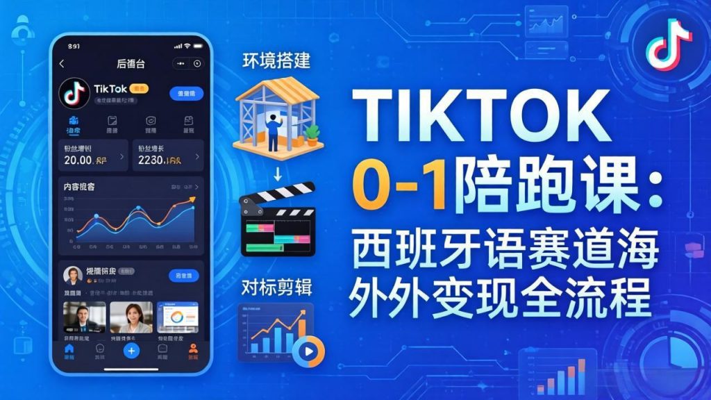 TIKTOK 0-1 陪跑课：从环境搭建到刷对标剪辑，西班牙语赛道海外变现全流程-孔明聊项目