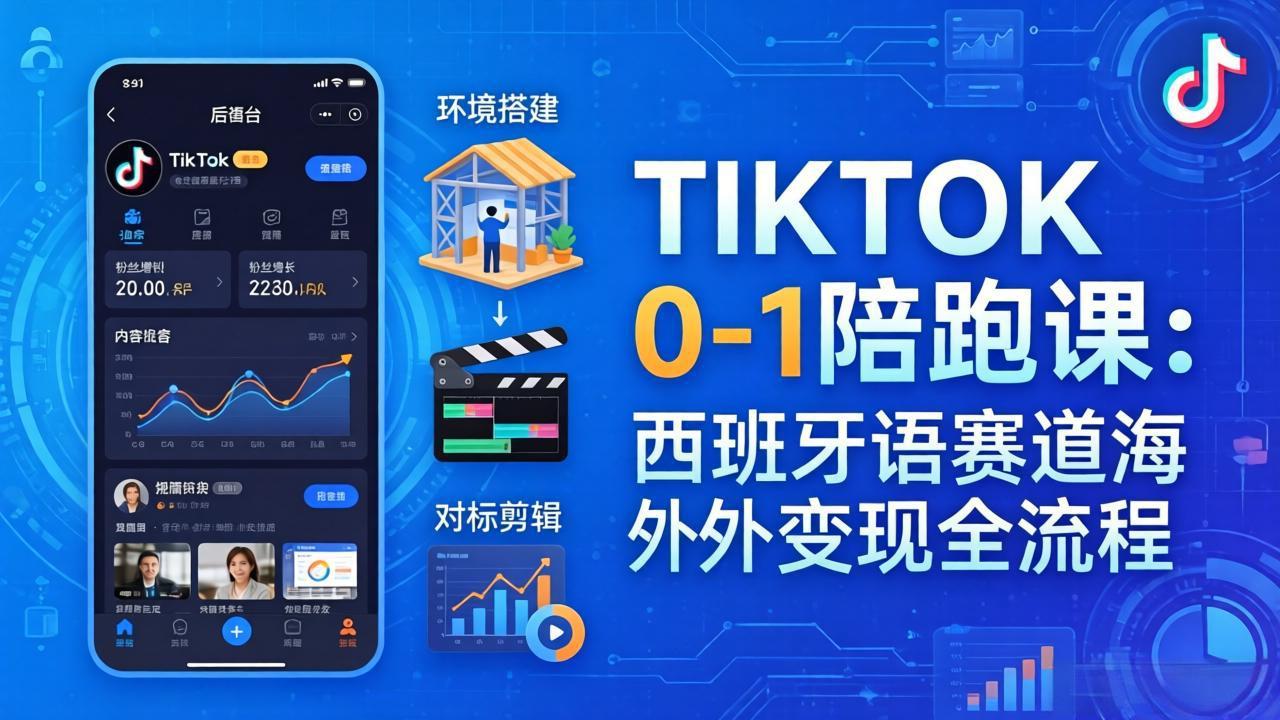 TIKTOK 0-1 陪跑课：从环境搭建到刷对标剪辑，西班牙语赛道海外变现全流程-孔明聊项目