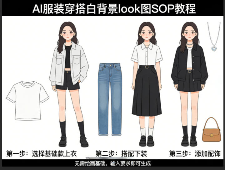 AI服装穿搭白背景look图SOP教程，不用会画画，提几句具体要求，AI就能还你一个奇迹-孔明聊项目