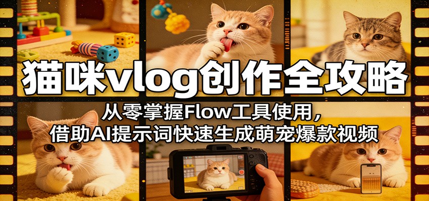 猫咪vlog创作全攻略：从零掌握Flow工具使用，借助AI提示词快速生成萌宠爆款视频-孔明聊项目