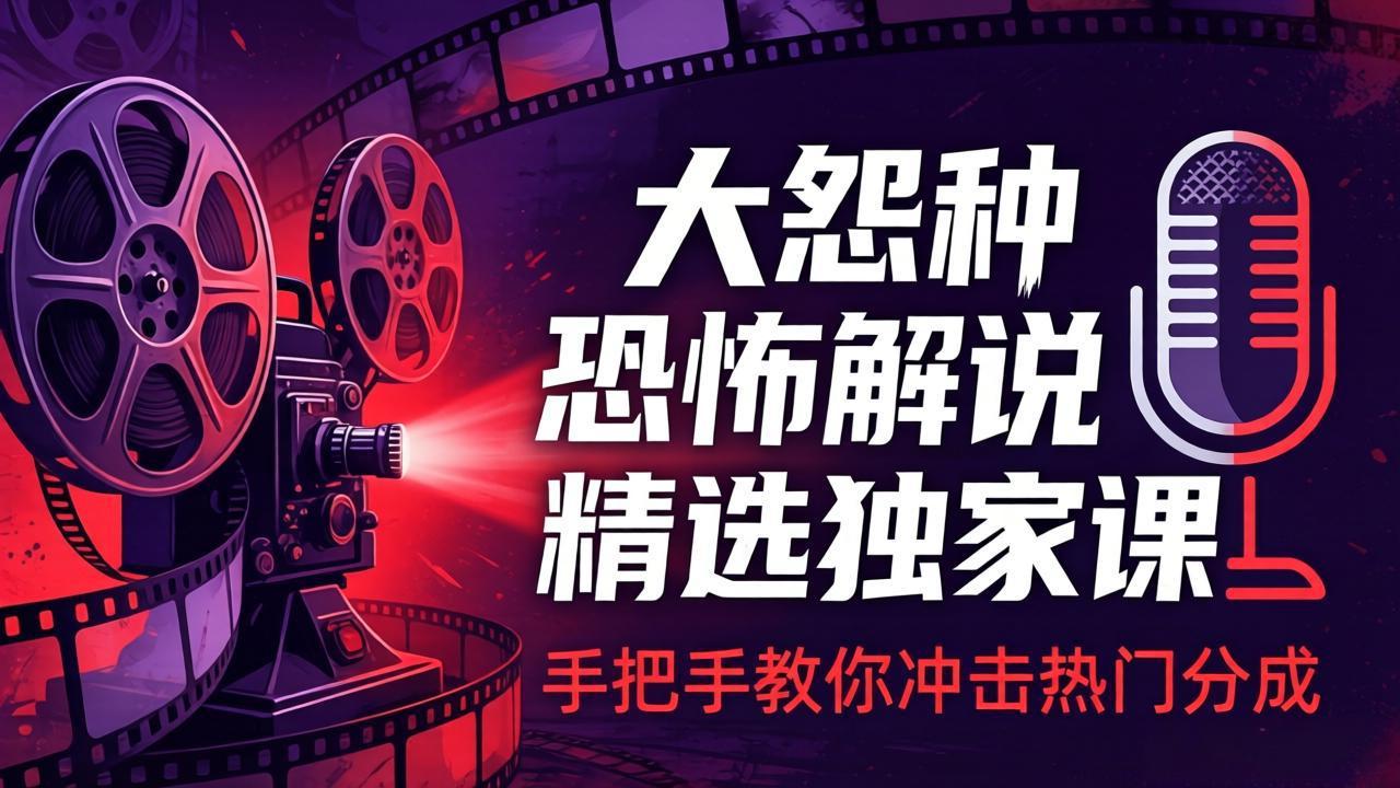 大怨种恐怖解说精选独家课：电影下载+文案配音+片头封面，手把手教你冲击热门分成-孔明聊项目