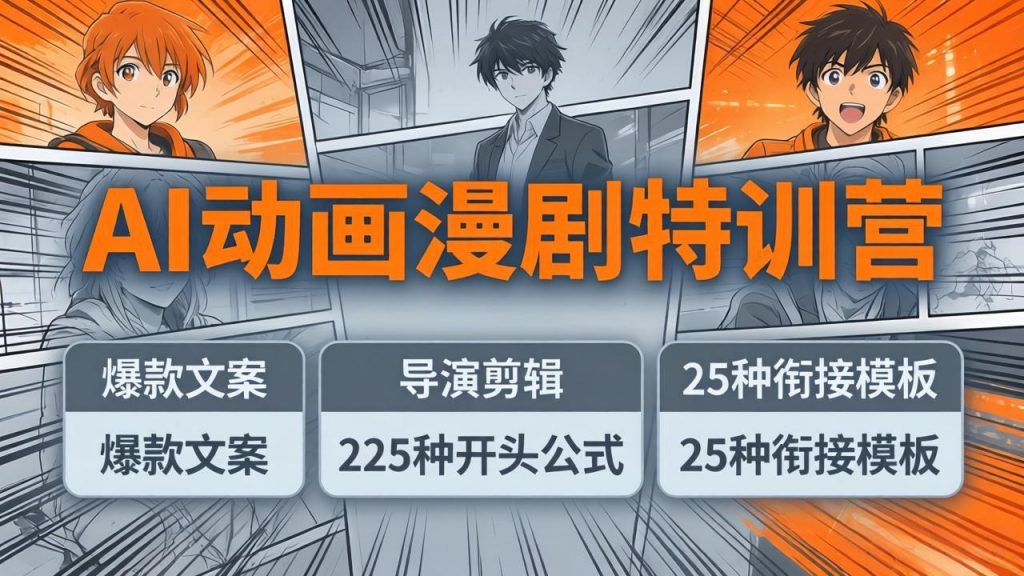 AI动画漫剧特训营：爆款文案+导演剪辑：225种开头公式+25种衔接模板，两小时剪电影级大片-孔明聊项目