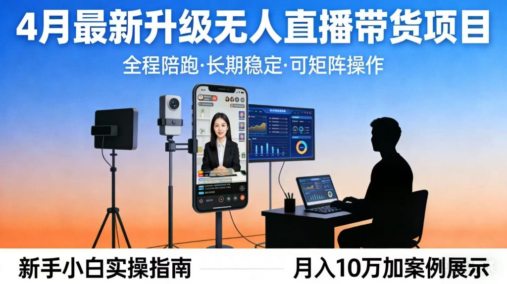 4月最新升级 无人直播 带货 全程陪跑 长期稳定 可矩阵 每天半小时新手小白实操月入 十万-孔明聊项目