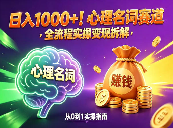 心理名词赛道，新手小白也能做，全流程项目拆解，单日变现1k+-孔明聊项目