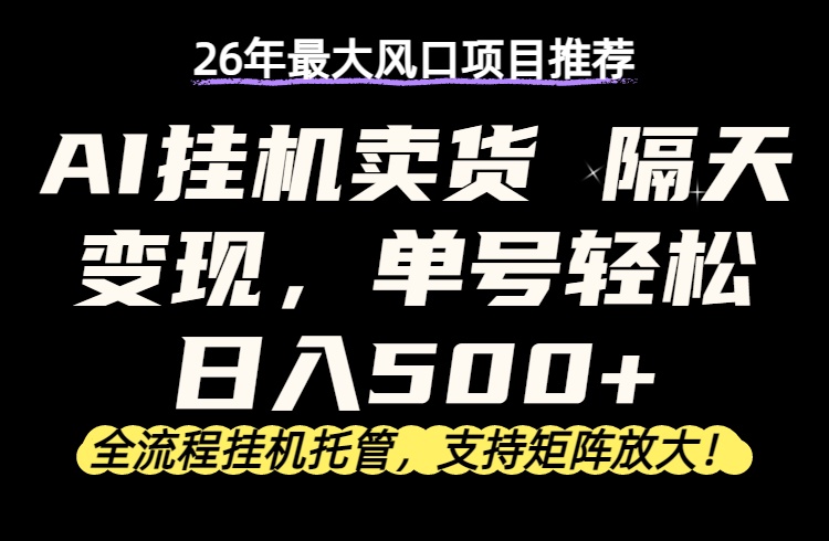 26年最新AI挂机卖货，隔天出收益，单账号轻松日入500+-孔明聊项目
