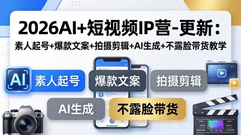 2026AI+短视频IP营-更新：素人起号+爆款文案+拍摄剪辑+AI生成+不露脸带货教学-孔明聊项目