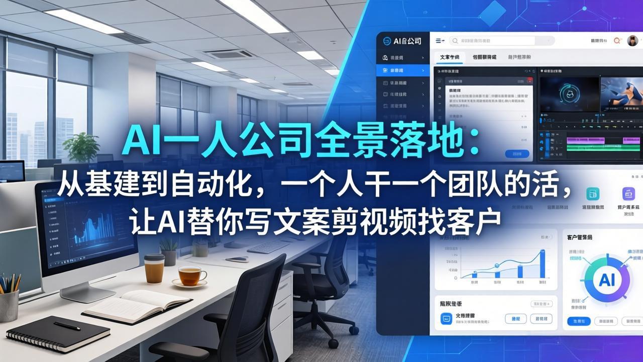 AI一人公司全景落地：从基建到自动化，一个人干一个团队的活，让AI替你写文案剪视频找客户-孔明聊项目