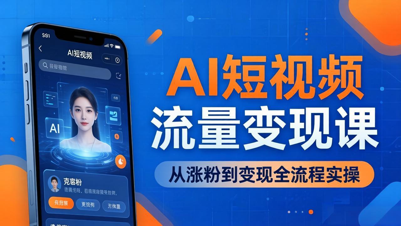 AI短视频流量变现课：一部手机玩转数字人克隆+爆款制作，从涨粉到变现全流程实操-孔明聊项目