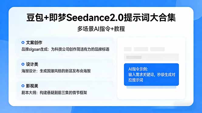 豆包+即梦Seedance2.0提示词大合集：多场景AI指令+教程，解锁文案、设计、影视高效创作-孔明聊项目