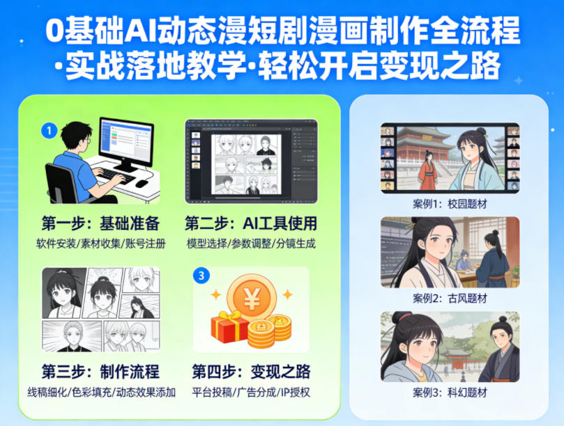 0基础AI动态漫短剧漫画制作全流程，实战落地教学，轻松开启变现之路-孔明聊项目