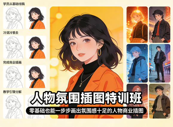 人物氛围插图特训班，零基础也能一步步画出氛围感十足的人物商业插图-孔明聊项目