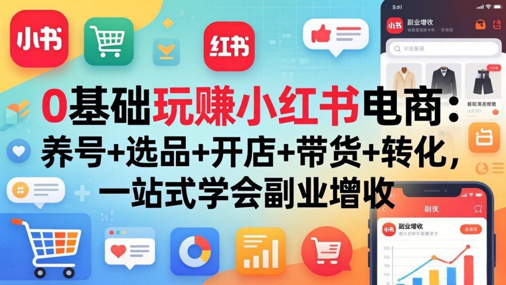 0基础玩赚小红书电商：养号+选品+开店+带货+转化，一站式学会副业增收-孔明聊项目